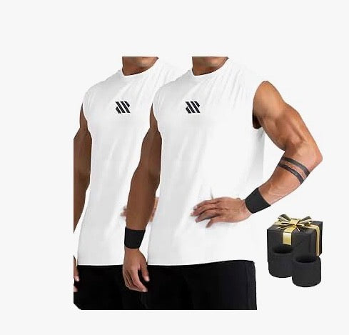 Camisetas Deportivas para Hombre (Paquete de 2) + Muñequeras Gym💪🏼