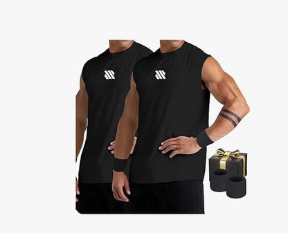 Camisetas Deportivas para Hombre (Paquete de 2) + Muñequeras Gym💪🏼